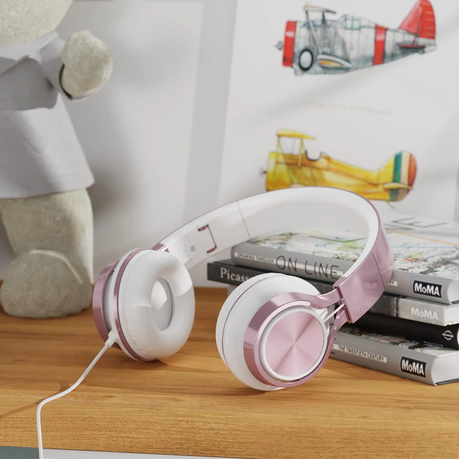 Zell Electronics Zell Ms300 Kids Headphones For School Girls Wired With Microphone For Chromebook Laptop Computer, Foldable Adjustable Teen He…