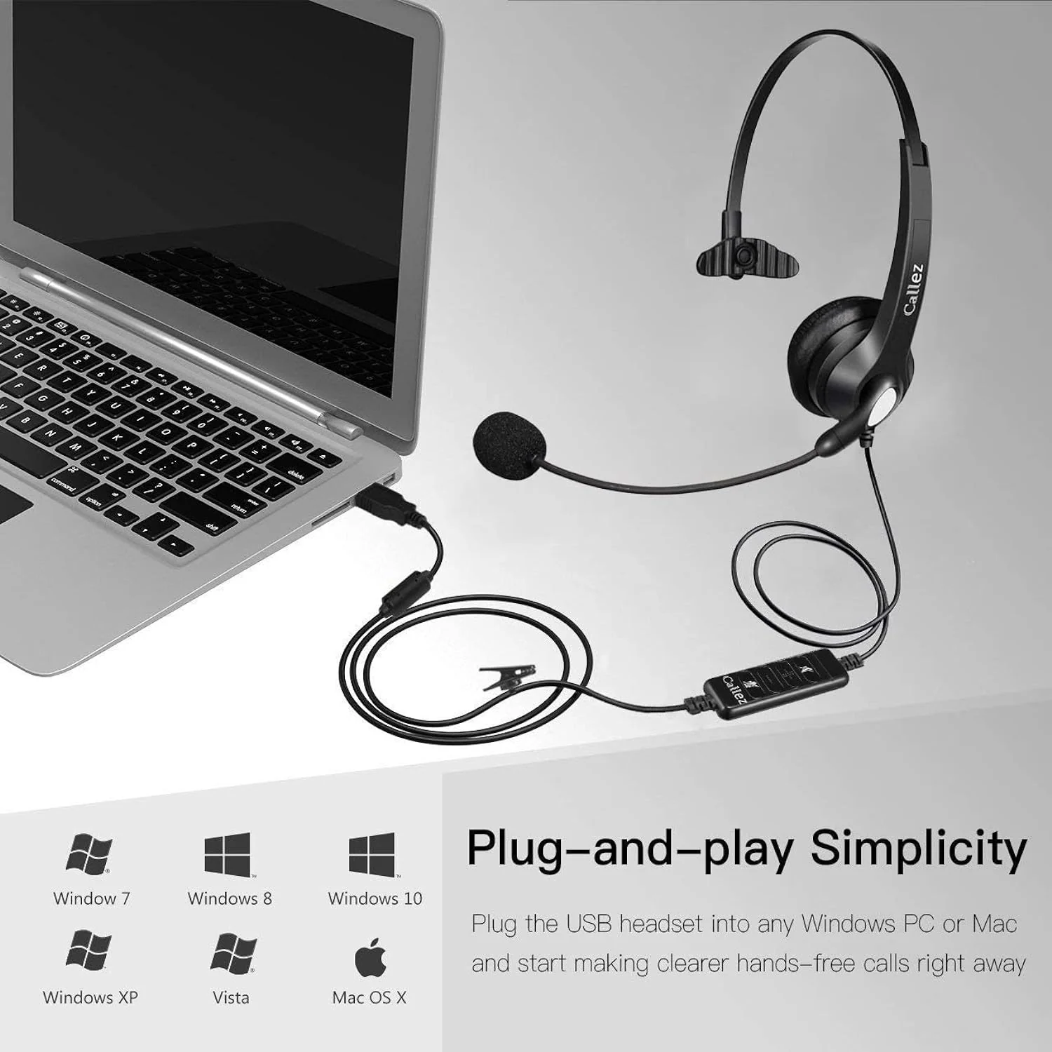 Zell Electronics Zell Usb Headset With Microphone Noise Cancelling &a; Audio Controls, Wideband Computer Headphones For Business Uc Skype Lync S…