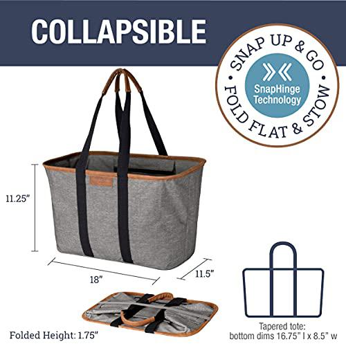 clevermade 30l snapbasket luxe - reusable collapsible durable grocery shopping bag - heavy duty large structured tote, heathe