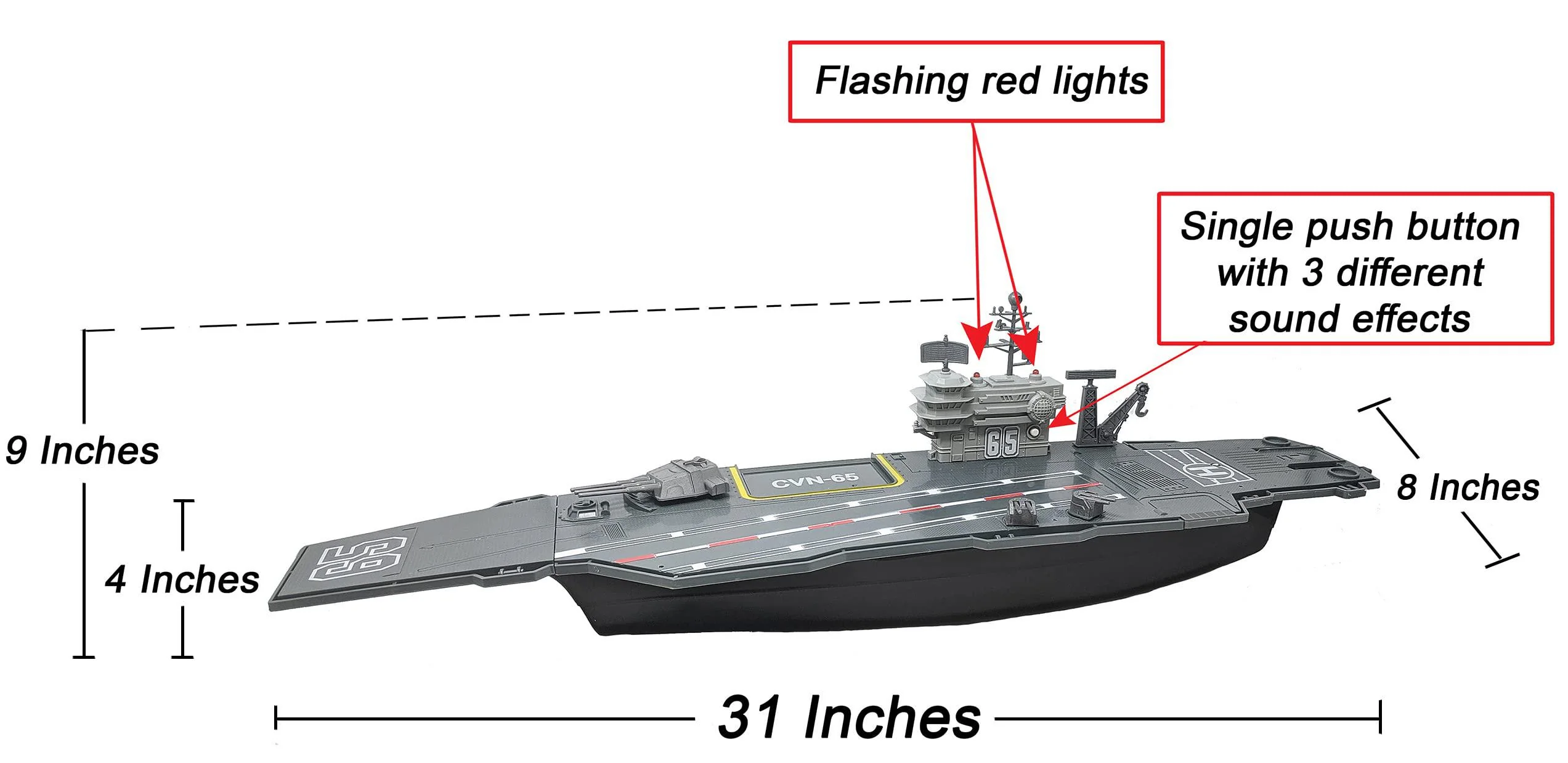 Toy Essentials 31 inch toy aircraft carrier with sound effects military vehicles and 6 drones