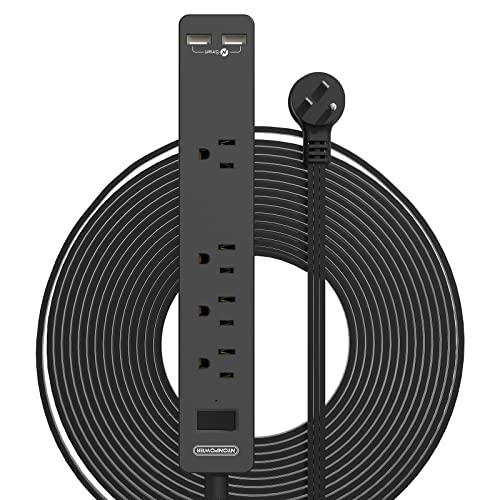 NTONPOWER Long Extension Cord 15 Ft, Ntonpower Ultra Thin Flat Extension Cord Under Carpet, Rug, Door, Wall Mount Power Strip Flat Plug Wi
