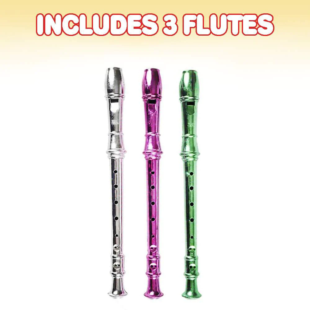artcreativity 13 inch metallic flutes - set of 3 - plastic musical instrument for kids - metallic colors - durable music toys