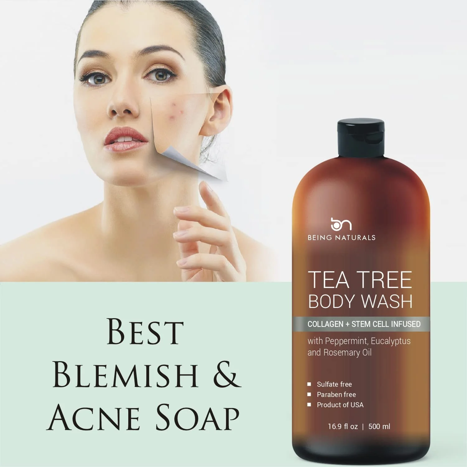 Being Naturals Tea Tree Body Wash -w/ Stem Cell, Collagen &a; TeaTree Oil Fights Body Odor, Acne, Athlete’s Foot, Jock Itch, Dandruff, Eczema, Ye