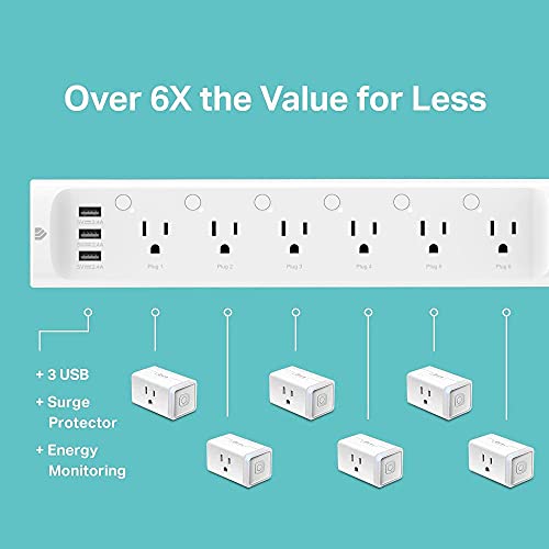 Kasa Smart Plug Power Strip HS300, Surge Protector with 6 Individually Controlled Smart Outlets and 3 USB Ports, Works with Alex