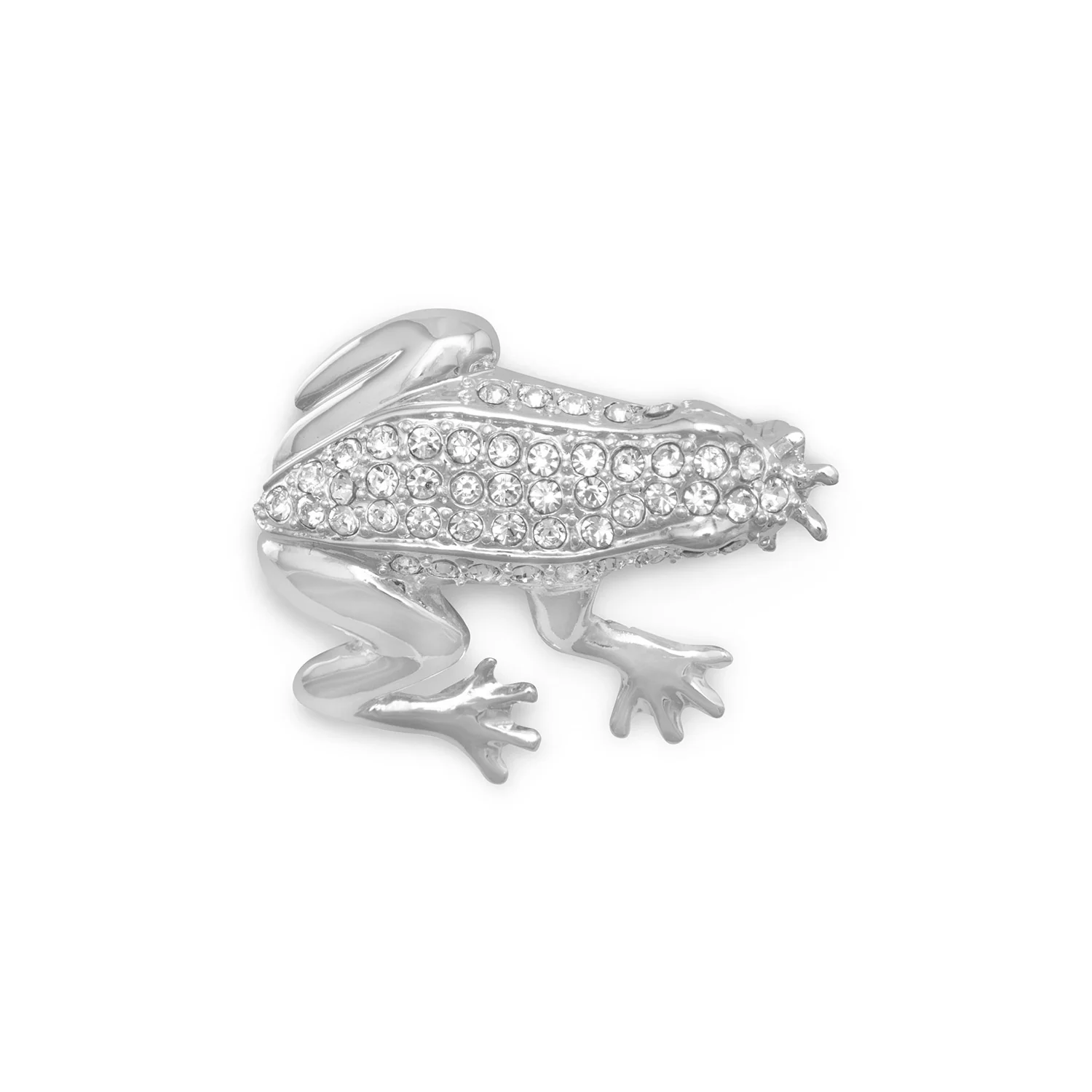 Jewelryweb 28mm X 30mm Silver Plated and Clear Crystal Frog Fashion Pin