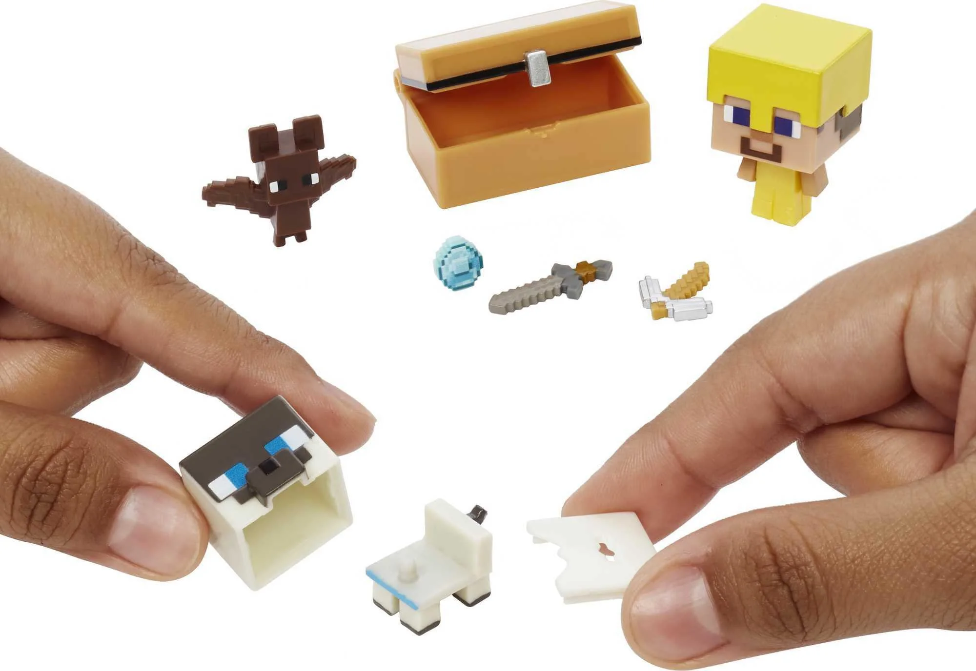 Mattel minecraft mob head minis cave explorers pack with 2 action figures and accessories, steve and creeper, collectible gift for f