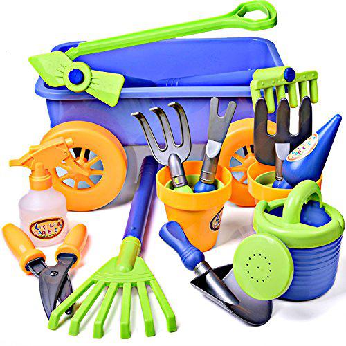 dimple garden wagon &a; tools toy set premium 15piece gardening tools &a; wagon toy set - sturdy &a; durable - top yd, beach, sand,