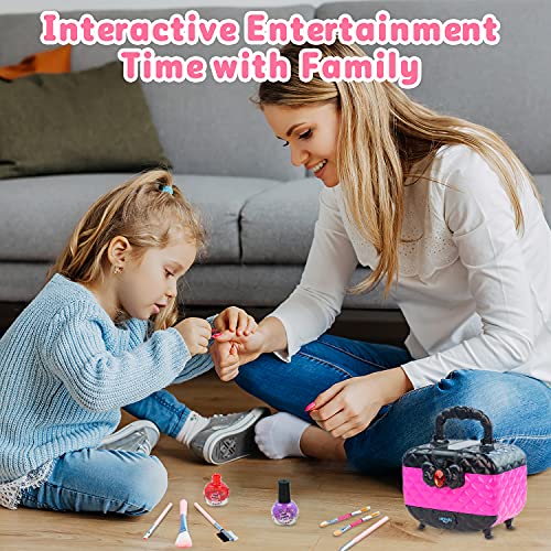 Hollyhi 41 Pcs Kids Makeup Toy Kit for Girls, Washable Makeup Set Toy with Real Cosmetic Case for Little Girl, Pretend Play Make