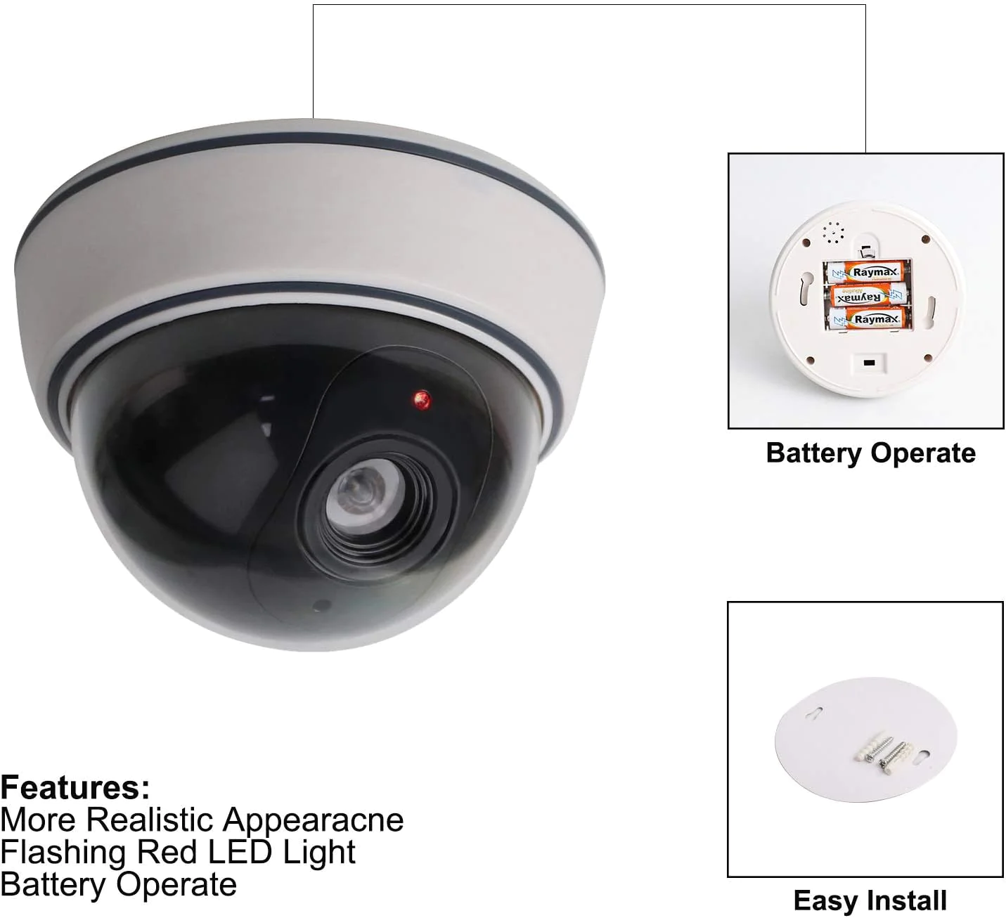 Lebote Tec Lebote (4 Pack) Fake Dummy Security Camera CCTV Dome Camera With Flashing Red LED Light Dummy Surveillance Camera Outdoor Indoo