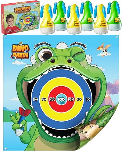 YoYa Toys Dinosaur Inflatable Lawn Darts Game for Kids &a; Adults | Double-Sided Mat | Fun Family Sports &a; Outdoor Play Toys | Gre