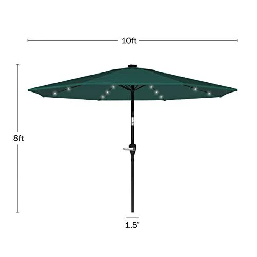 Pure Garden led patio shade - 10 ft outdoor umbrella with steel ribs, solar powered lights, and push button tilt - backyard canopy by pur