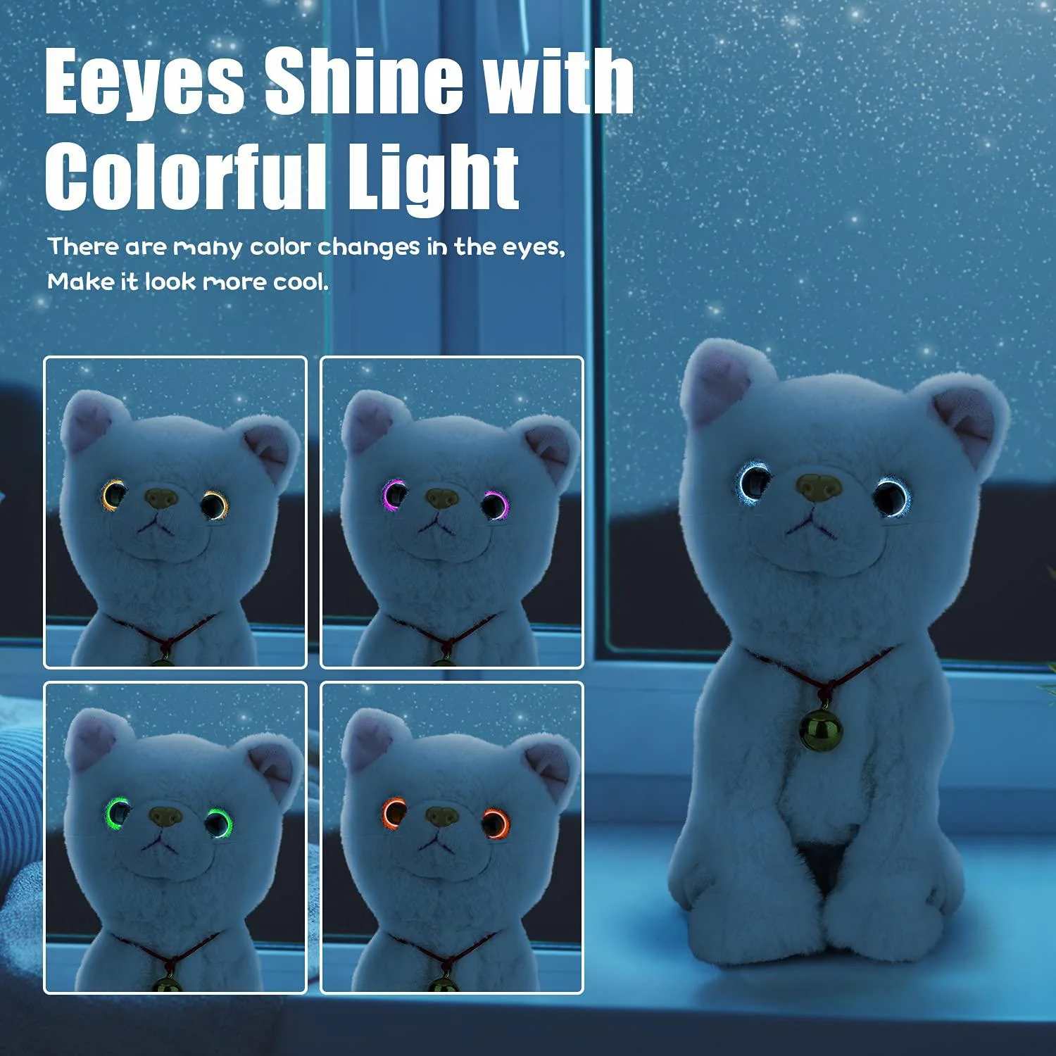 smalody interactive electronic plush toy - upgrade robot talking cat toys with led light eyes, animals sound control electron