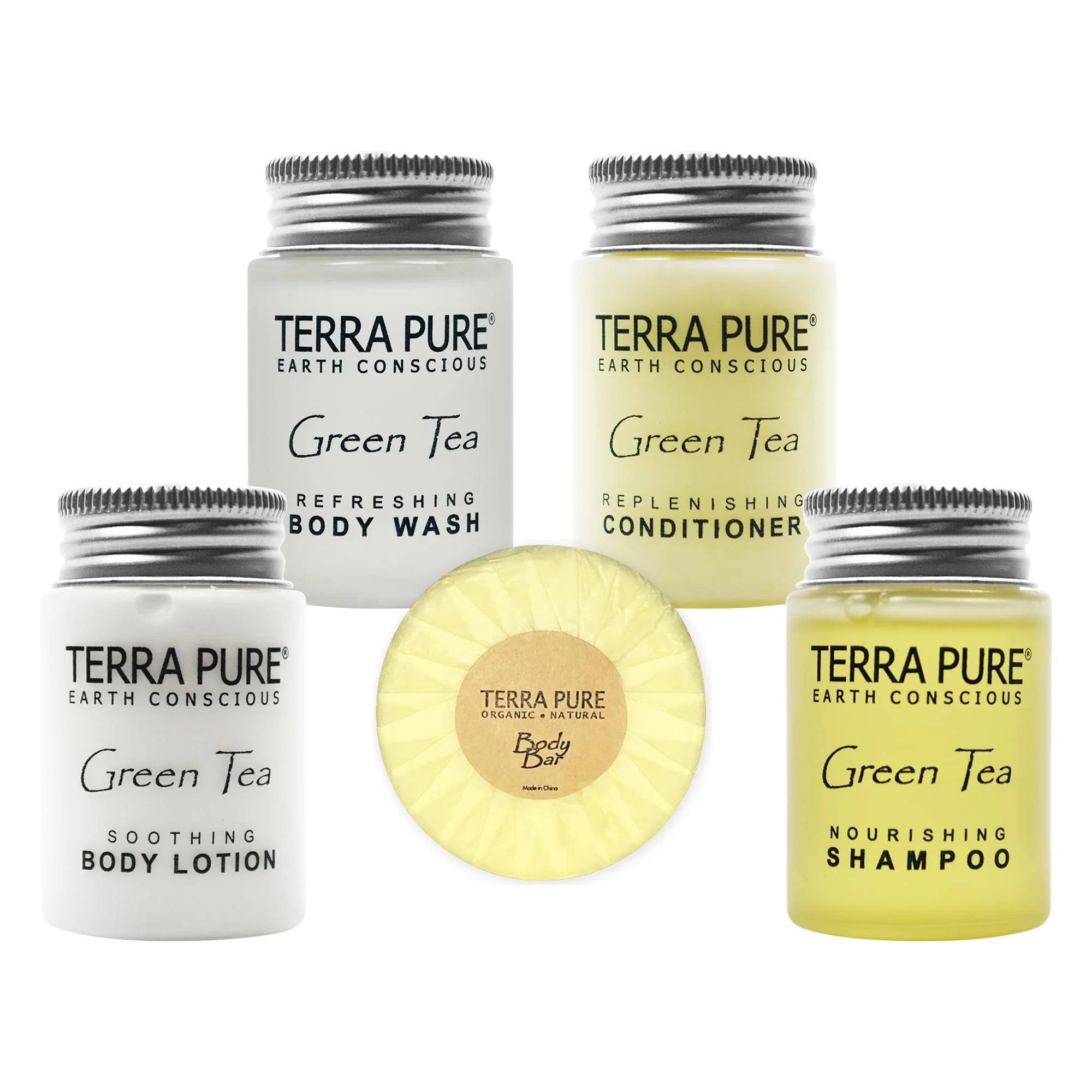Terra Pure Hotel Soaps and Toiletries Bulk Set 1-Shoppe All-In-Kit Amenities for Hotels 1oz Hotel Shampoo &a; conditioner, Body Wa