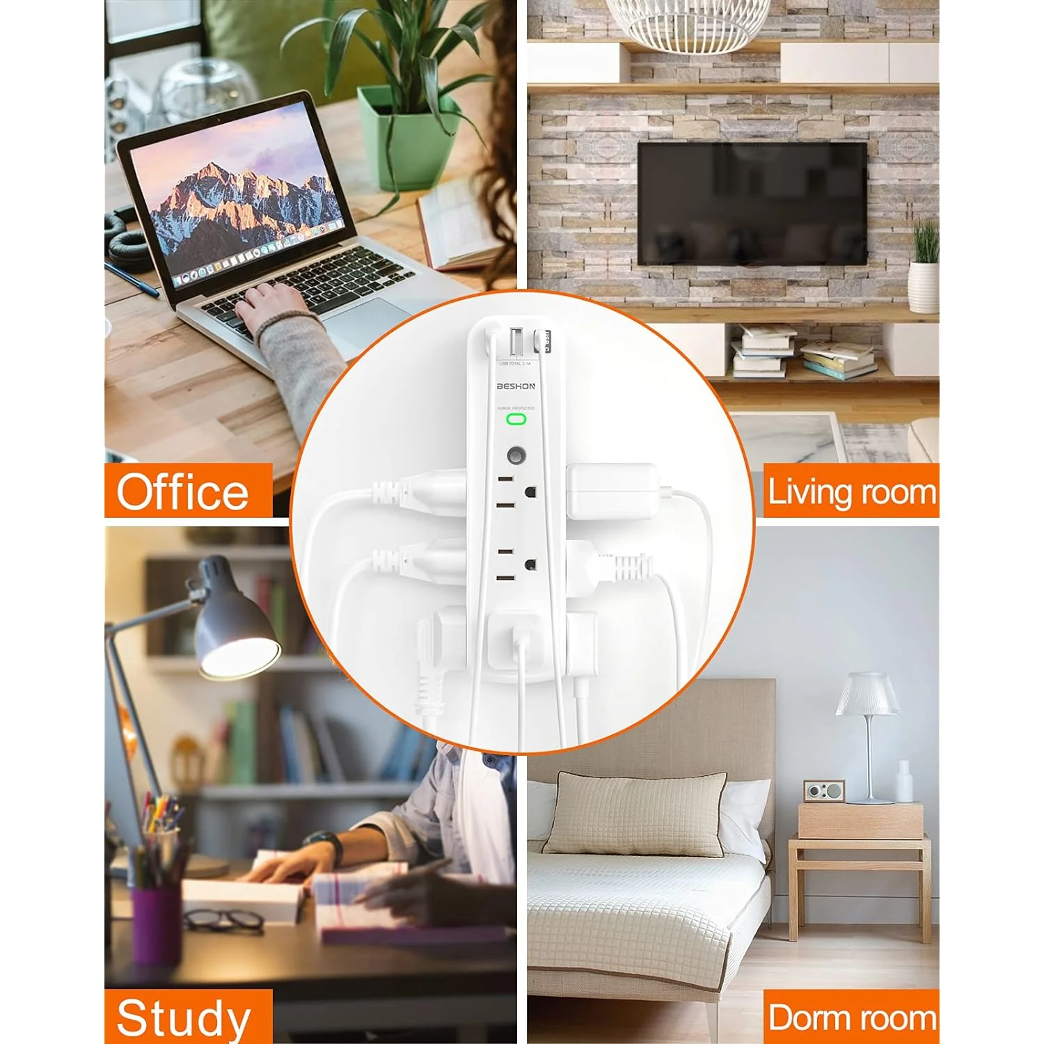 Great Choice Products Outlet Extender, Multi Plug Outlet, 9Ac Surge Protector With 3 Usb Ports(1 Usb C Outlet), Wall Plug Expander, Usb Wall Charge…