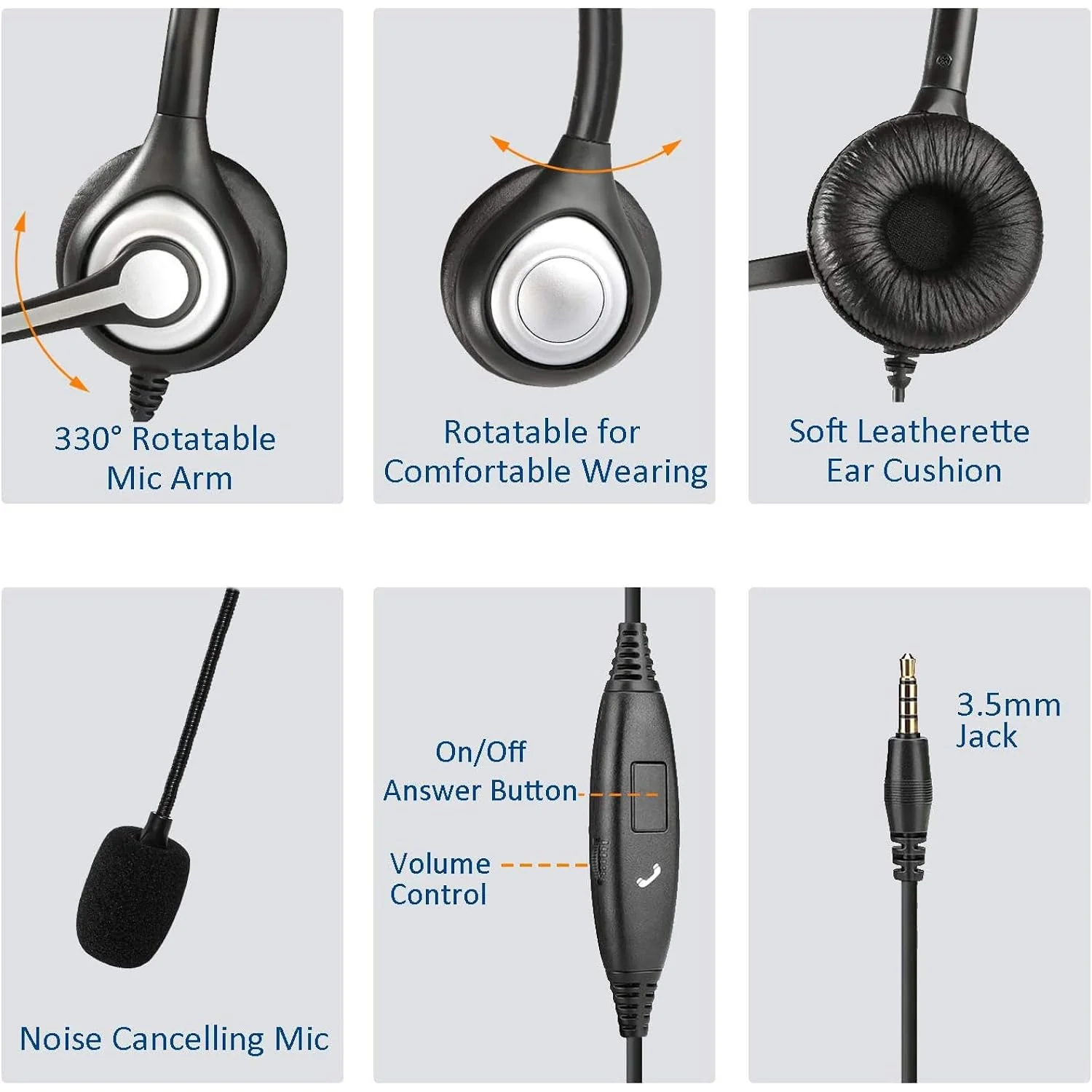 Zell Electronics Zell Cell Phone Headset W/Lightweight Secure-Fit Headband, Pro Noise Canceling Mic And In-Line Controls 3.5Mm Headset For Iph…