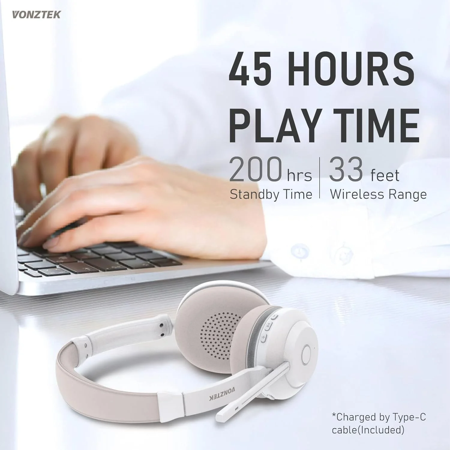 Zell Electronics Zell Wireless Headset, Bluetooth Headset With Microphone Noise Canceling, 45H Talk Time Wireless Headphones With Usb Dongle &a;…