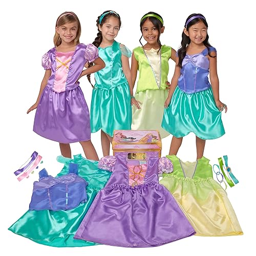 Disney Princess Girls Dress Up Trunk - Rapunzel, Ariel, Tiana &a; Jasmine - 21 Pieces [Amazon Exclusive]