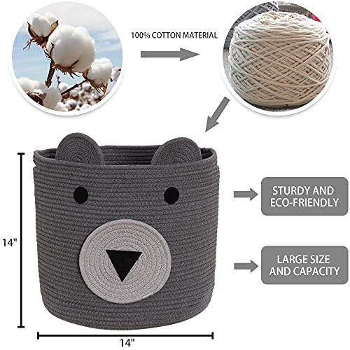 VK VKLIVING vk living cotton rope bear animal basket foldable large woven storage basket baby nursery cute laundry hamper for toys,blanke