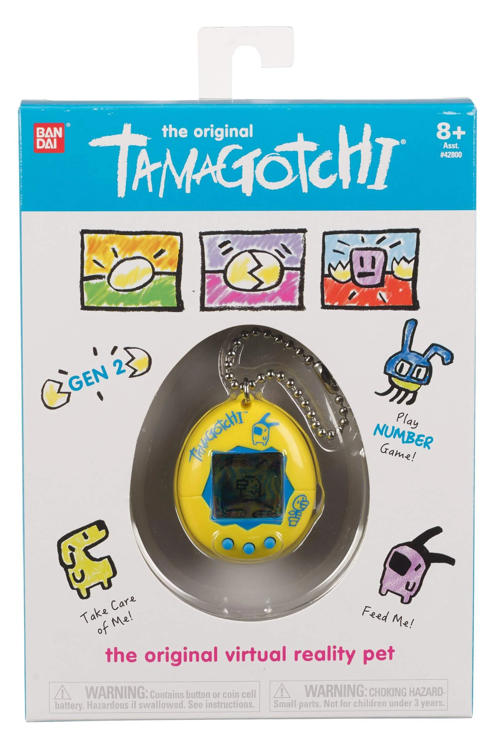 tamagotchi 42812 original yellow &a; blue - feed, care, nurture-virtual pet with chain for on the go play