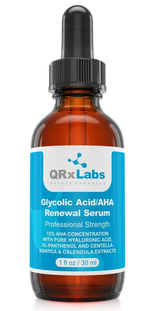 QRxLabs Glycolic Acid/AHA 15% Renewal Serum for Face - Intensive Brightening, Smoothing, Exfoliant for Night or Day - Fine Lines, Dark S