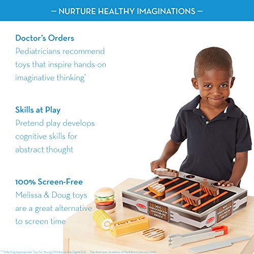 Melissa &a; Doug Grill and Serve BBQ Set (20 pcs) - Wooden Play Food and Accessories