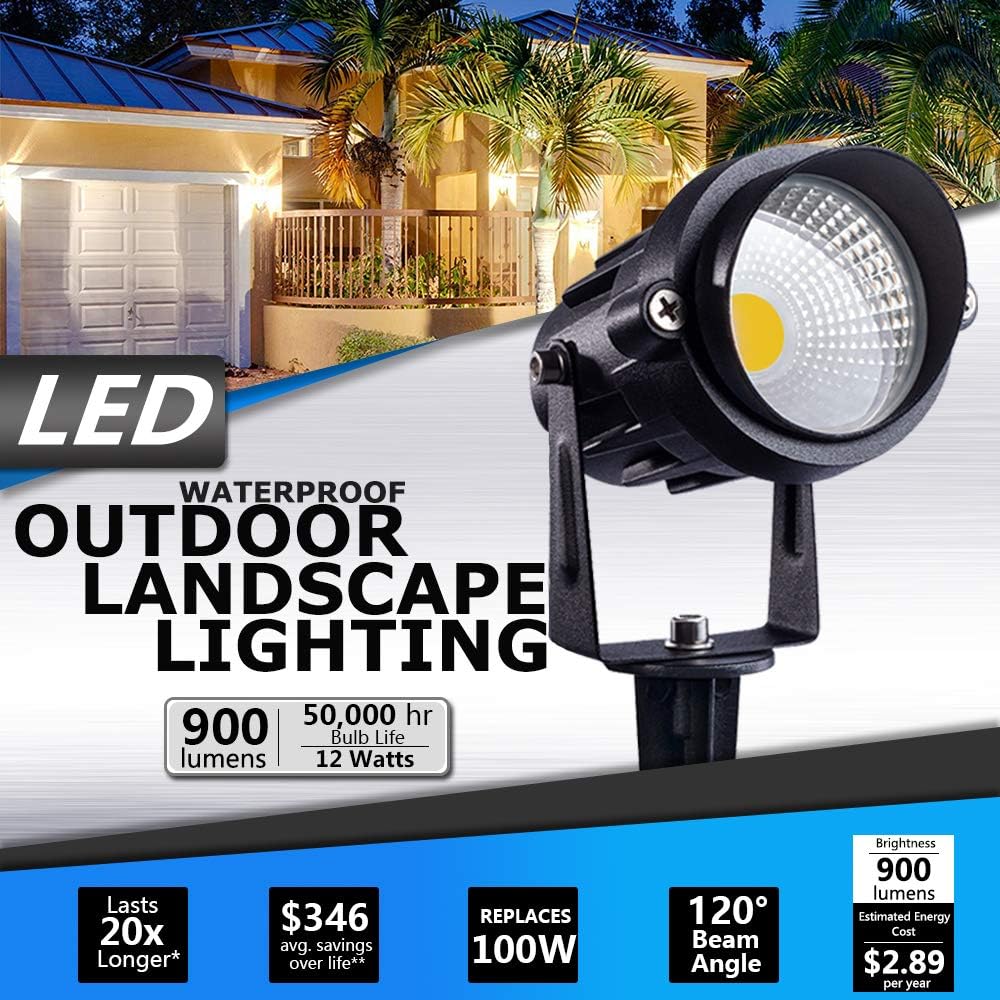 SUNVIE Outdoor Landscape LED Lighting 12W Waterproof Garden Lights COB Led Spotlights with Spiked Stand for Lawn Decorative Lamp US 3-