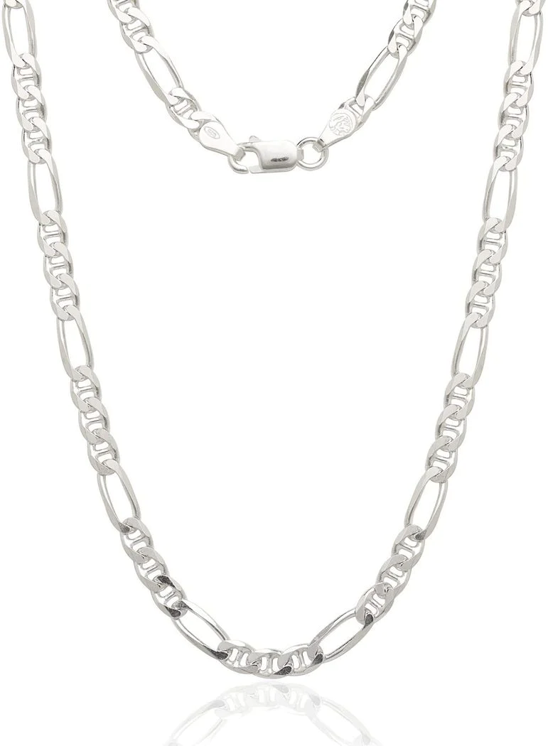 Jewelryweb Sterling Silver Italian 4mm Polished Beveled Figarucci Chain Necklace For Men (16-30 Inch) - 22 Inch