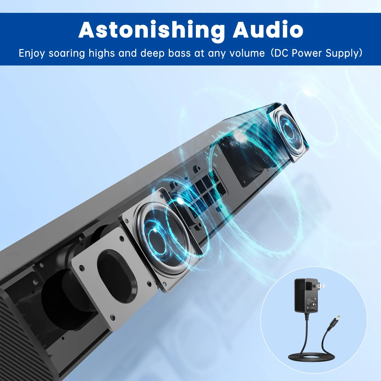 BESTISAN Sound Bars for TV, PC, Gaming, Monitor, 50 Watts Sound Bar with Bluetooth 5.0/HDMI ARC/Optical/Coaxial/AUX/USB Disk Con