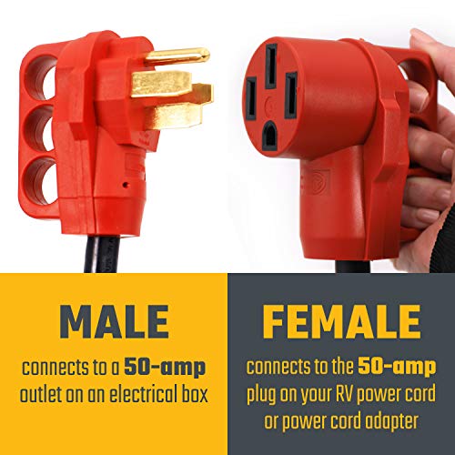 Valterra A10-5050EH Mighty Cord RV 50-Amp Extension Cord, 50 ft., Red