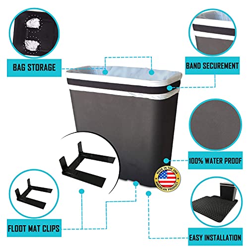 Carbage Can Premium Car Trash Can w/ Floor Mat Clip and Bag Securement Band