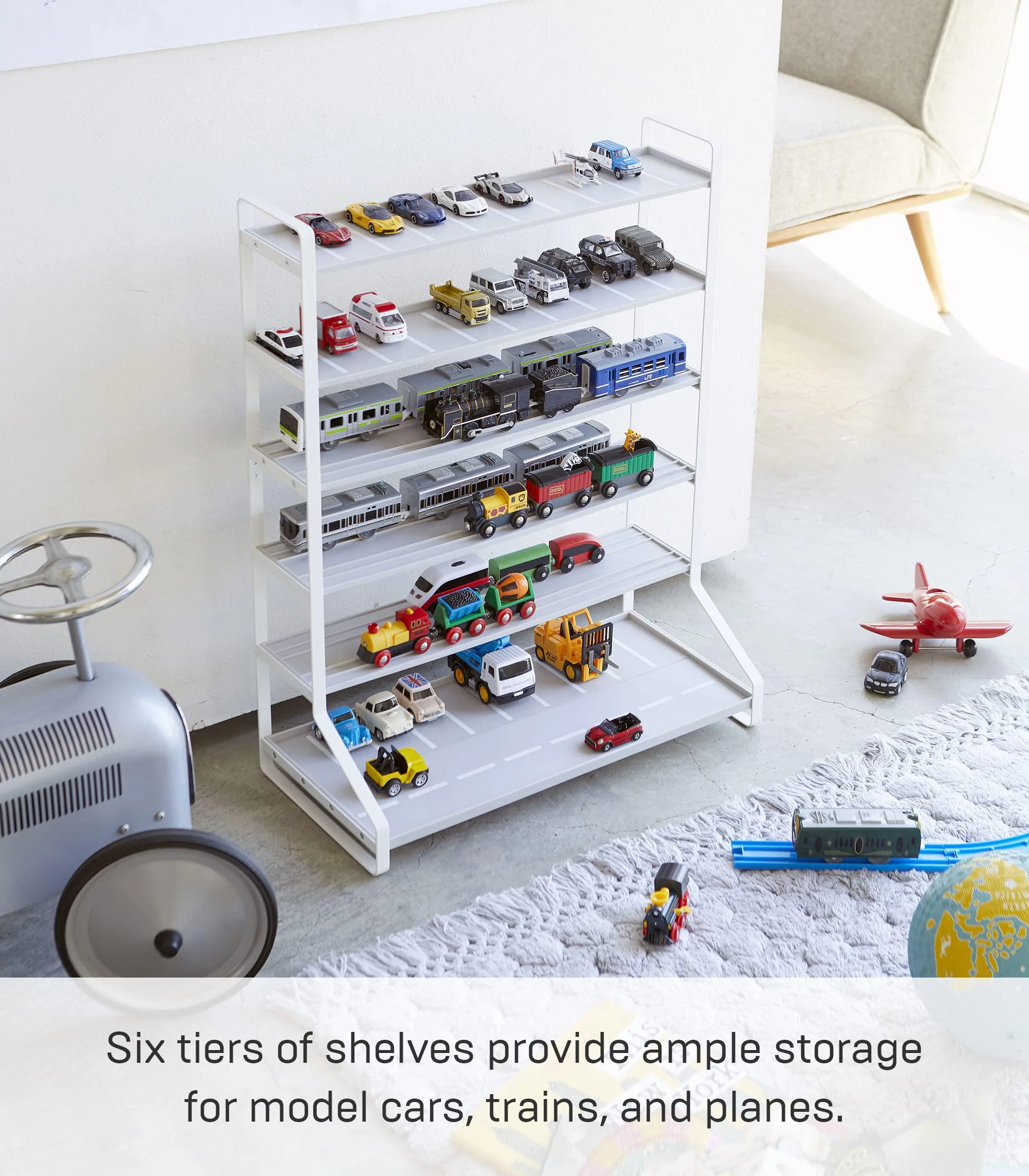 yamazaki parking garage home train hotwheels model car display | kids steel | toy storage, one size, white