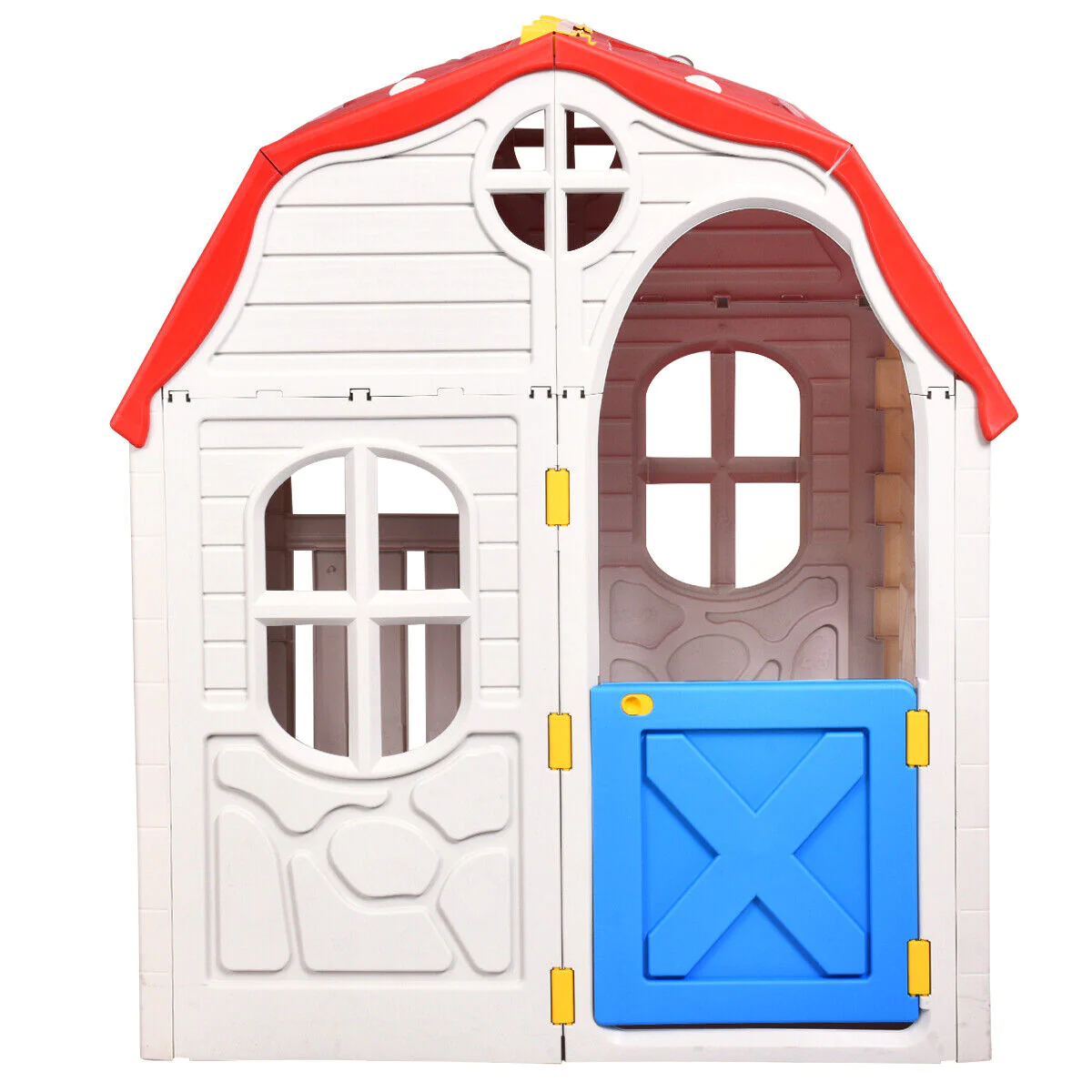 GCP Products Kids Cottage Playhouse Foldable Portable Plastic Play House Large Interior Space