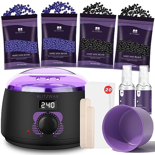 BLITZWAX Waxing Kit for Women Men Digital Wax Warmer Hard Wax Kit with 50 Wax Accessories 14oz Wax Beans for Full Body Brazilian