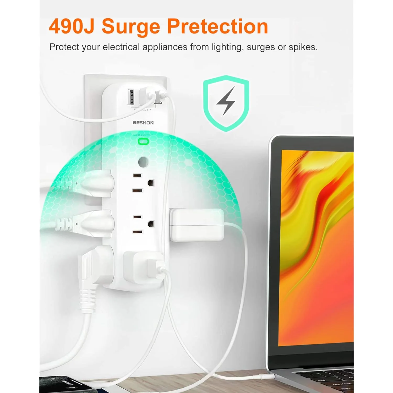 Great Choice Products Outlet Extender, Multi Plug Outlet, 9Ac Surge Protector With 3 Usb Ports(1 Usb C Outlet), Wall Plug Expander, Usb Wall Charge…