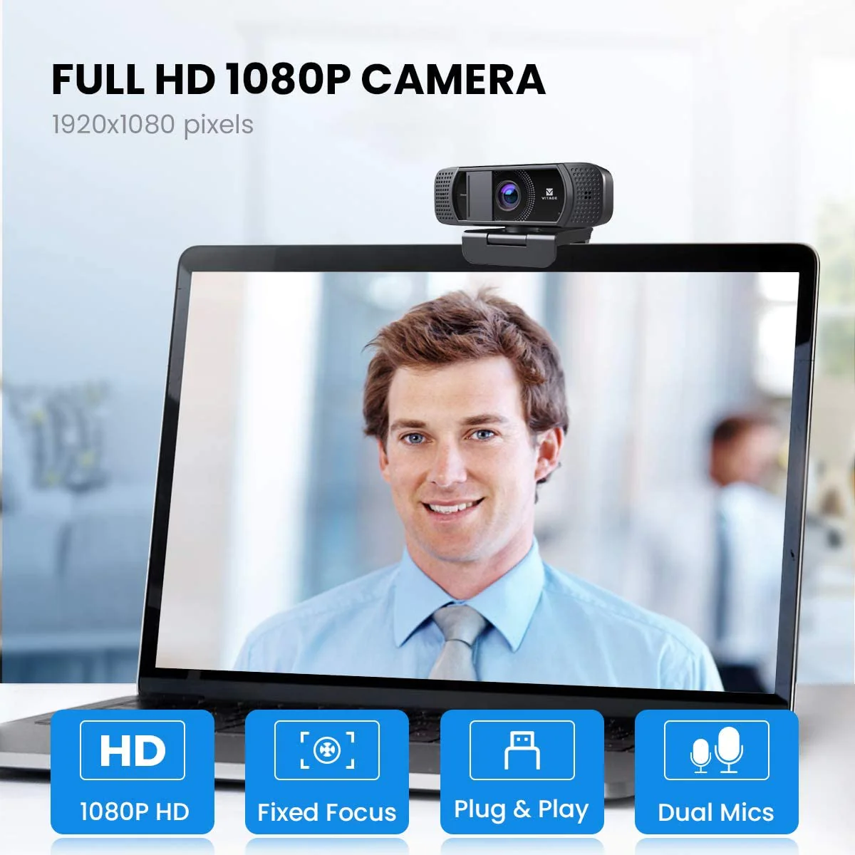 Vitade 672 Webcam with Microphone 1080P HD Web Camera USB Desktop Web Cam Video Cam for Streaming Gaming Conferencing