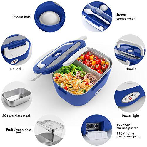 Cocobela electric lunch box for car and home cocobela portable food warmer, 55w faster food heater for adults, 2 compartments removabl