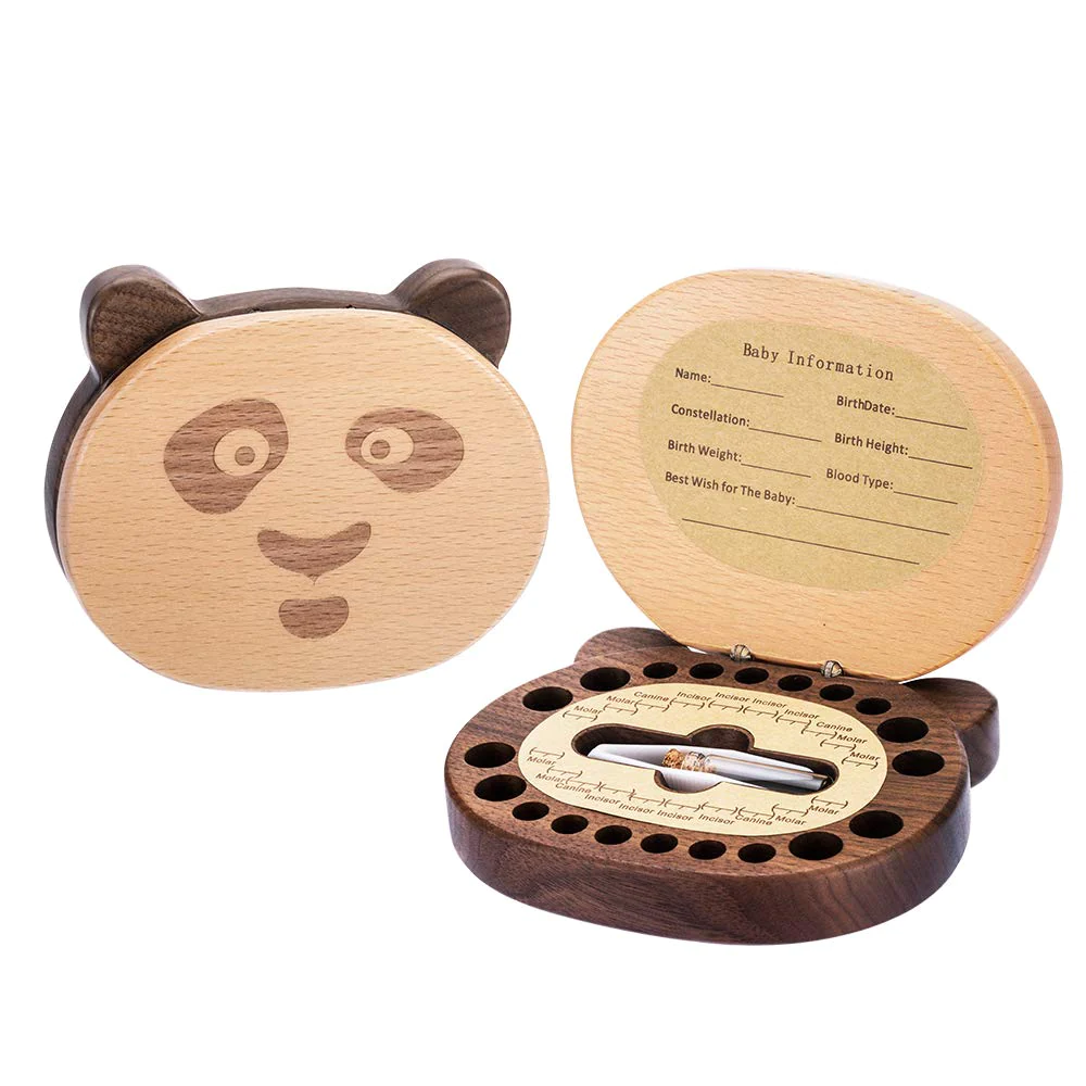 AhfuLife Baby Tooth Keepsake Fairy Box Holder with Lanugo Bottle, Wooden Panda Shape Keepsake Box for First Lost Teeth, cute Too