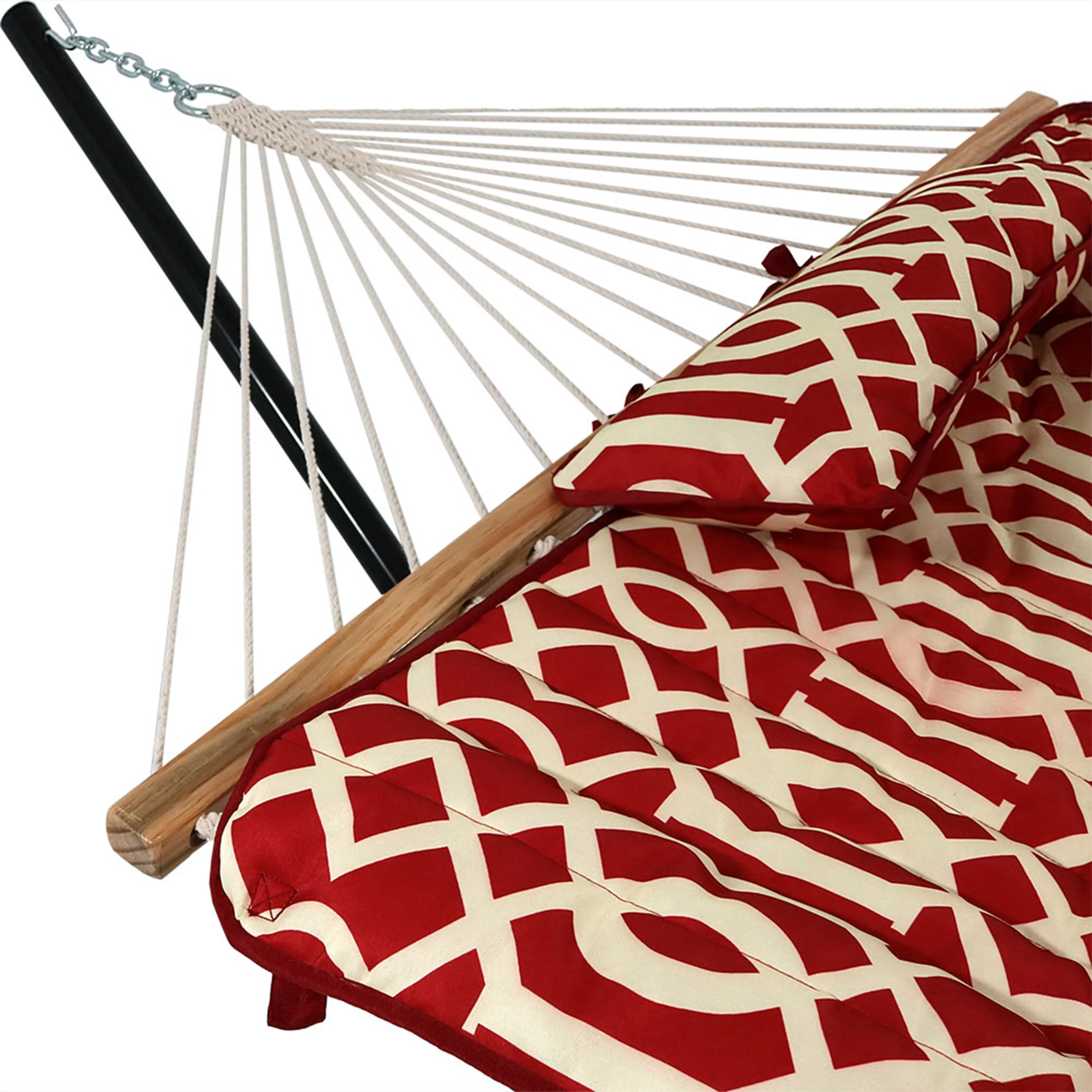 Sunnydaze Decor Rope Hammock with 12-Foot Stand - Pad &a; Pillow - Royal Red