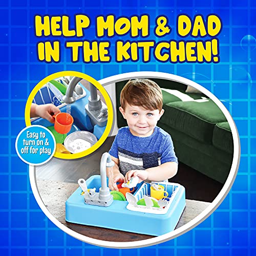 Sunny Days Entertainment Kitchen Sink Play Set with Running Water – 20 Piece Pretend Play Toy for Boys and Girls | Kids Kitchen
