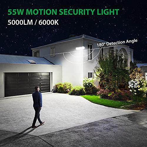 imaihom 55w led motion sensor security light, 5000lm super bright flood light outdoor, ip65 waterproof exterior floodlight wi