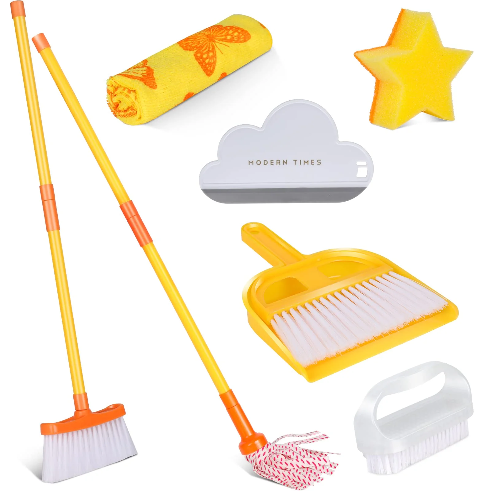 Masthome Kids Cleaning Set, 8 Piece Cleaning Toys Set, Includes Mop, Broom, Brush, Dustpan, Microfiber Cloth, Cleaning Sponge, S
