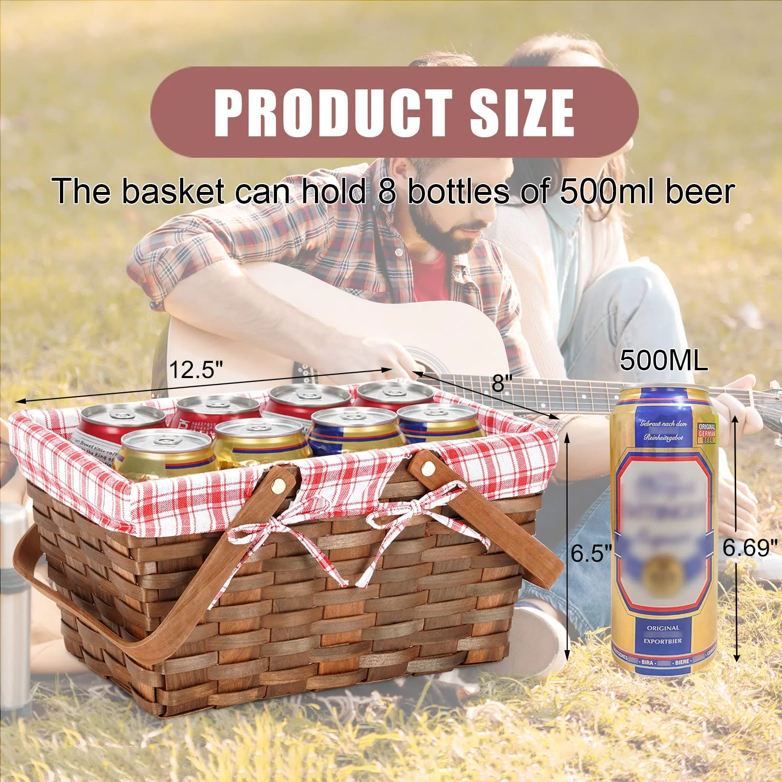 G GOOD GAIN Woodchip Picnic Basket with Double Folding Handles, Hand Woven Easter Eggs and Candy Basket, Bath and Kids Toy Wicker Storage Ba