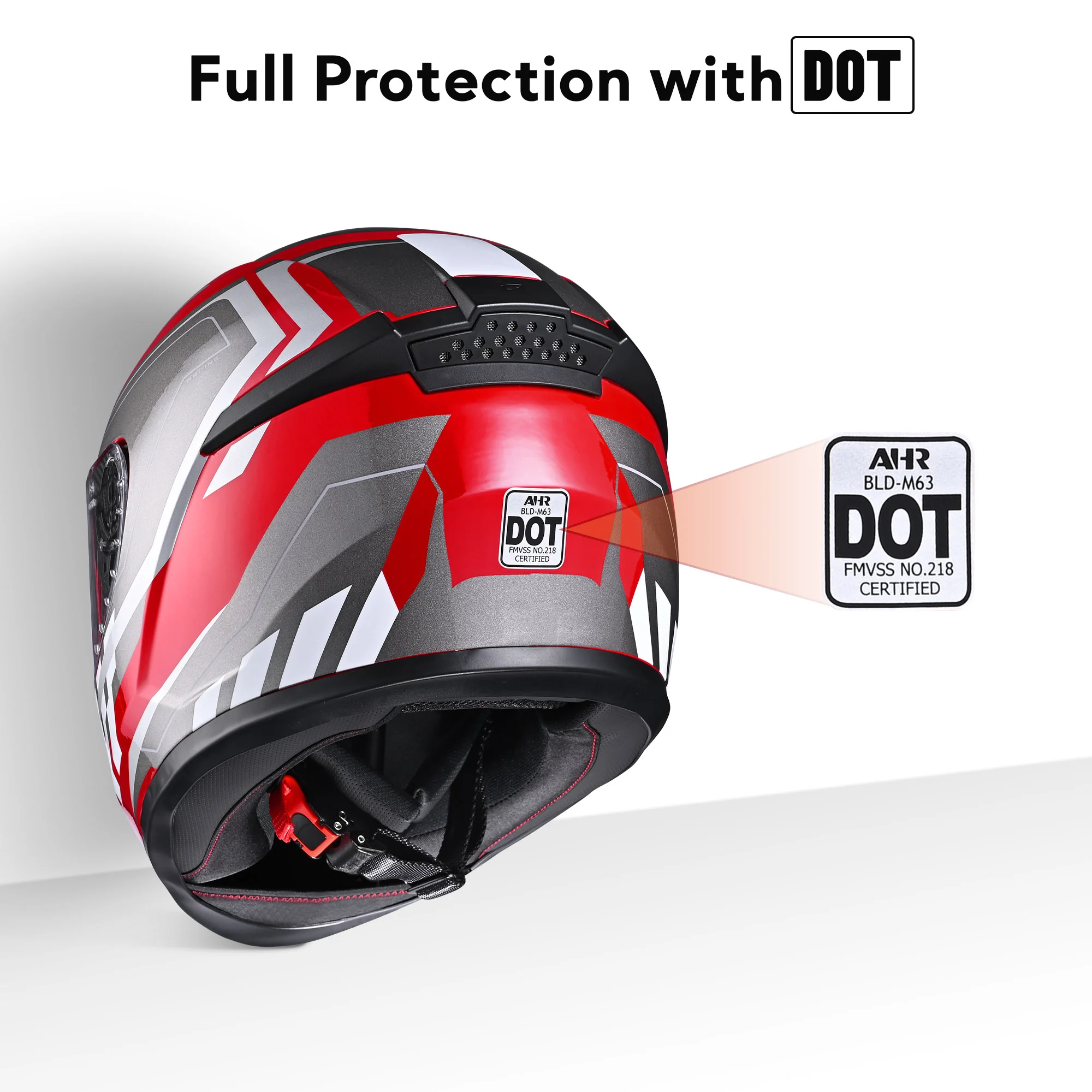 AHR RUN-F3 Full Face Motorcycle Helmet DOT Approved Street Bike Removable Liner S