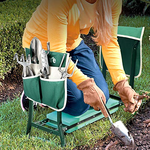 TomCare Upgraded Garden Kneeler Seat Widen Soft Kneeling Pad Garden Tools Stools Garden Bench with 2 Large Tool Pouches Outdoor