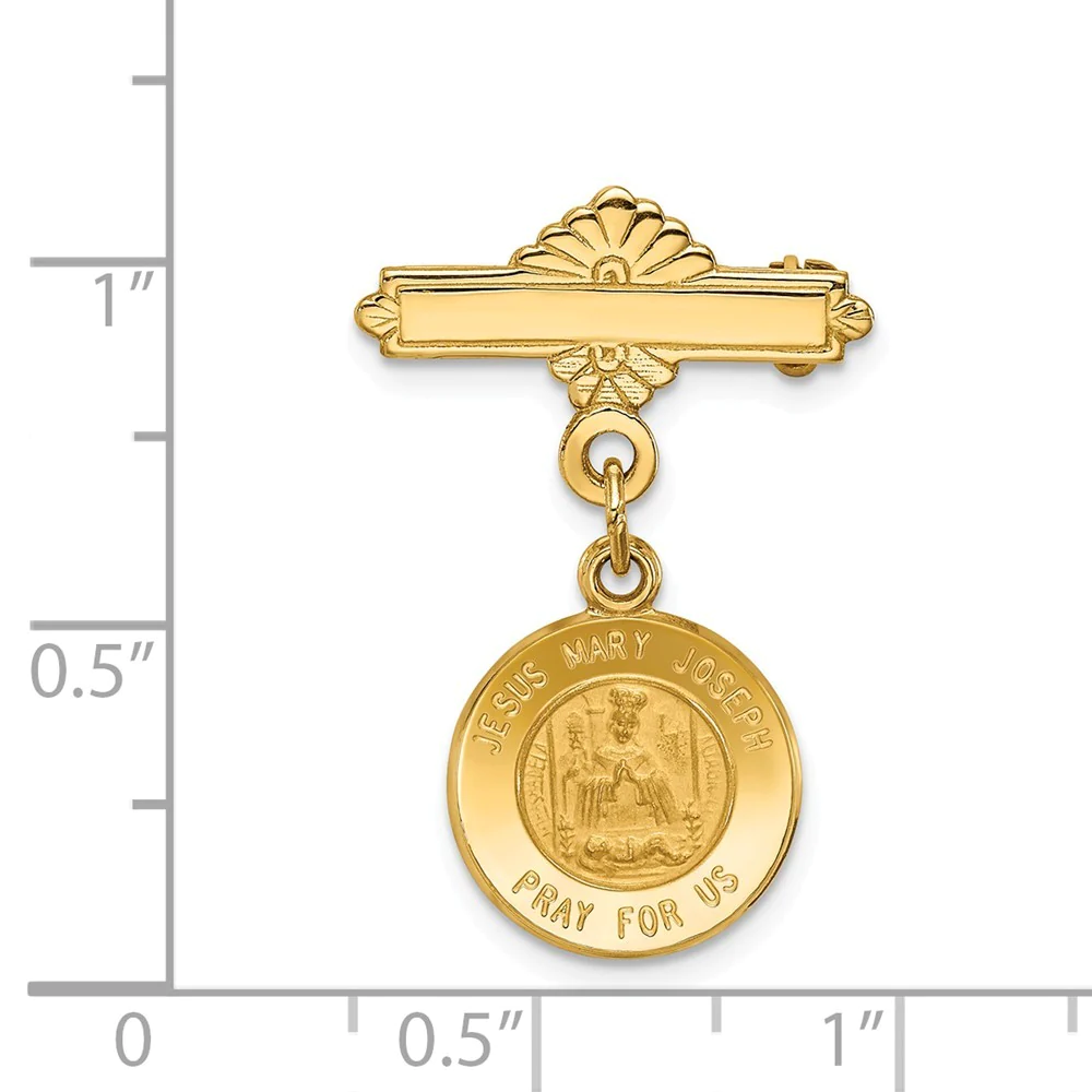 Jewelryweb 14k Yellow Gold Holy Family Medal Pin - Measures 11x11mm