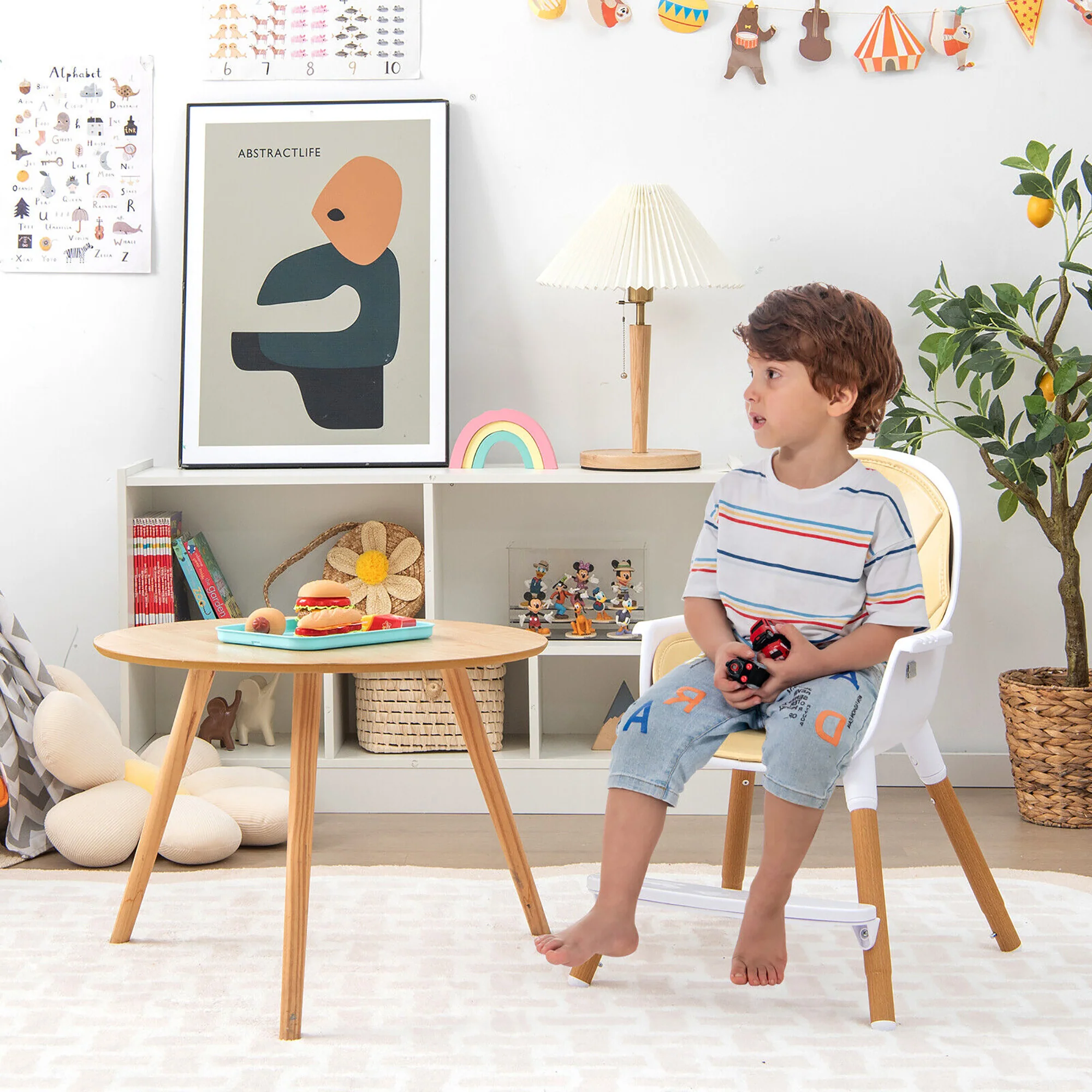 Gymax 4-in-1 Convertible Baby High Chair Infant Feeding Chair w/Adjustable Tray Beige