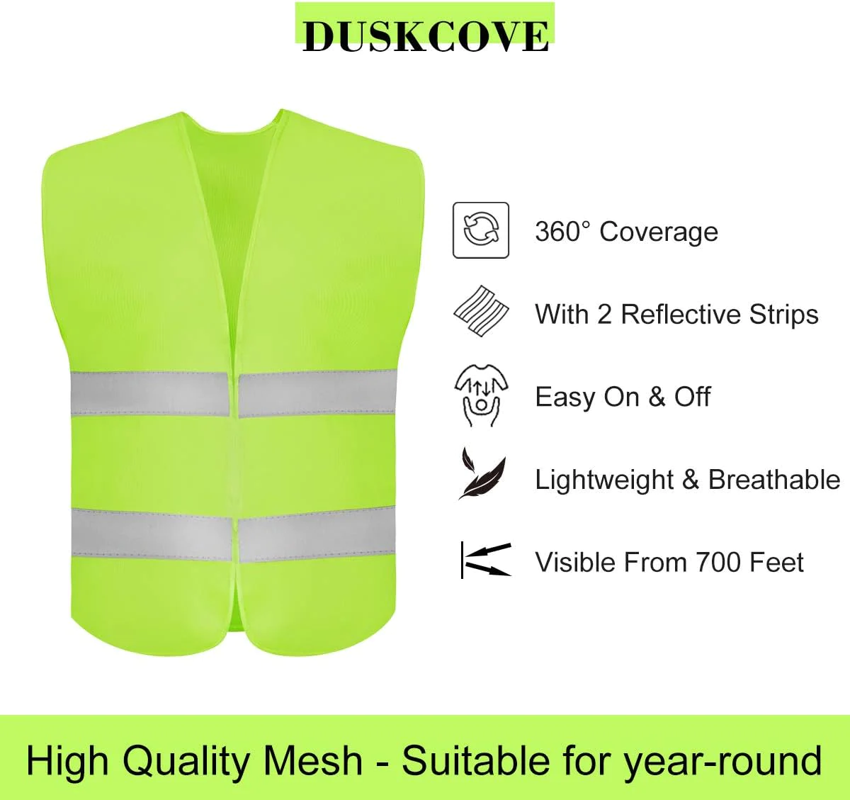 DUSKCOVE 10 Pack High Visibility Safety Vest for Traffic Work, Running, Surveyor and Security Guard - Construction Vest with 2 Reflectiv