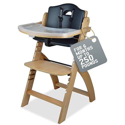 Abiie Beyond Junior Wooden High Chair with Tray. The Perfect Adjustable Baby Highchair Solution for Your Babies and Toddlers or
