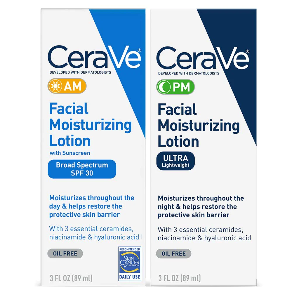 CeraVe Day &a; Night Face Lotion Skin Care Set | Contains AM with SPF 30 and PM Face Moisturizer | Fragrance Free