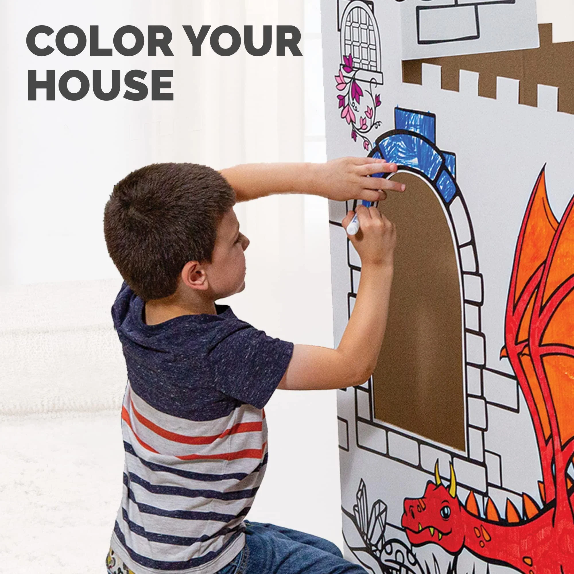 bankers box at play castle playhouse, cardboard playhouse and craft activity for kids